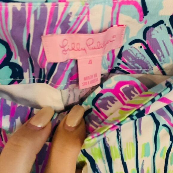 Lilly Pulitzer Callahan Chino In Serene Blue Oh Shello Bright Vibrant Capri Pant - Picture 2 of 2